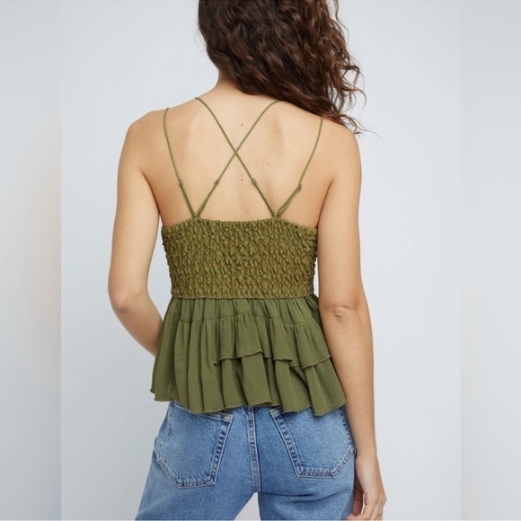 NWT Free People Women’s Adella Lace Ruffled Cami Top Olive Green Size Medium - Picture 9 of 16
